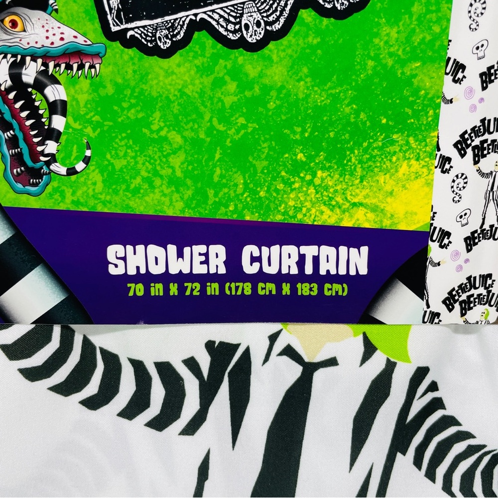 NEW Beetlejuice Shower Curtain White Striped Suit Sandworm Graphic 70 x 72 - Picture 3 of 6